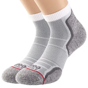 1000 Mile 2 Pack Run Anklet Socks - Womens - White/Grey