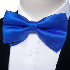 DiBanGu Silk Bow Tie Shining Navy Blue Solid Mens Pre-Tied Bowtie Handkerchief Cufflinks Set