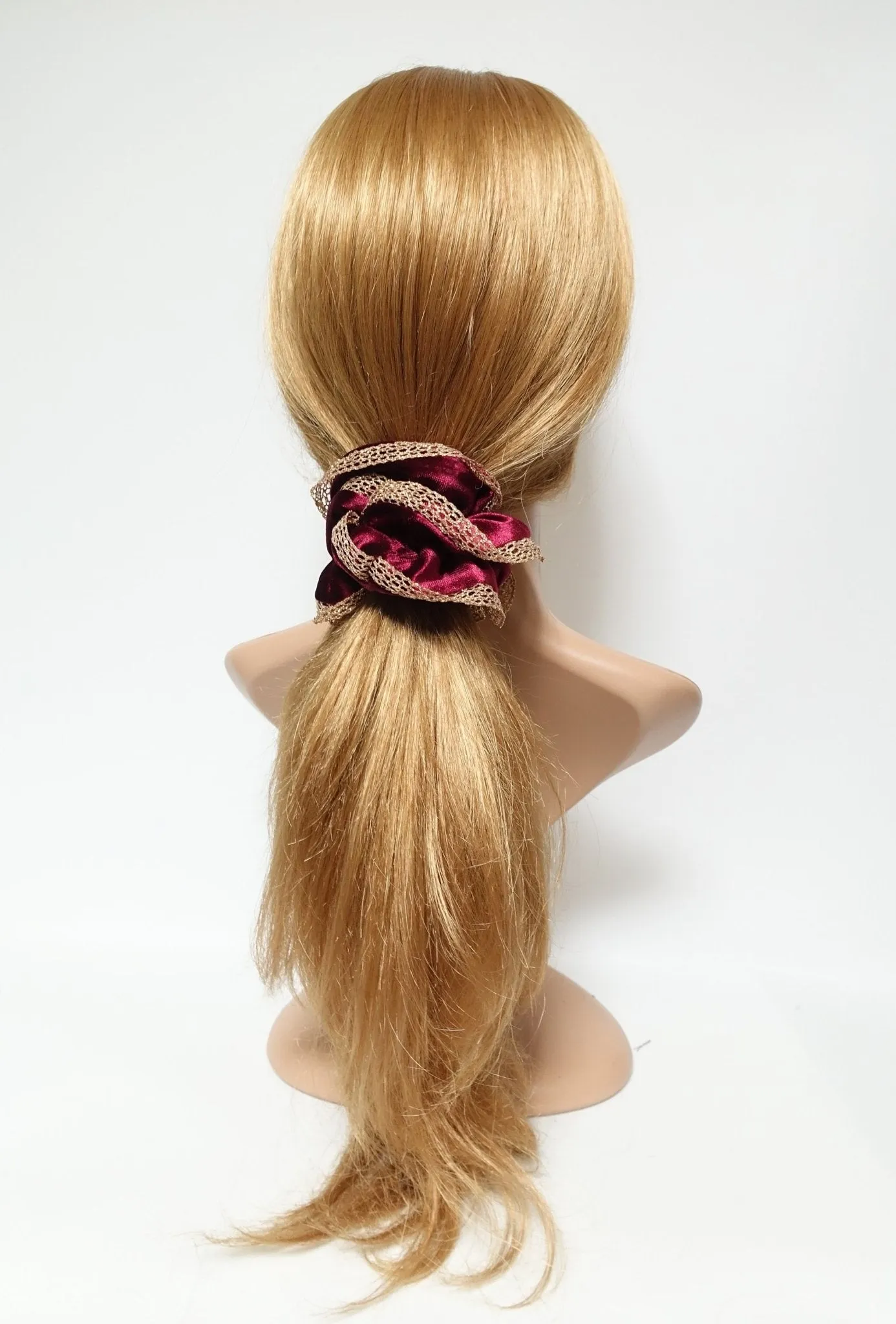 golden mesh trim velvet scrunchies dazzle decorated hair elastic scrunchy women hair accessory