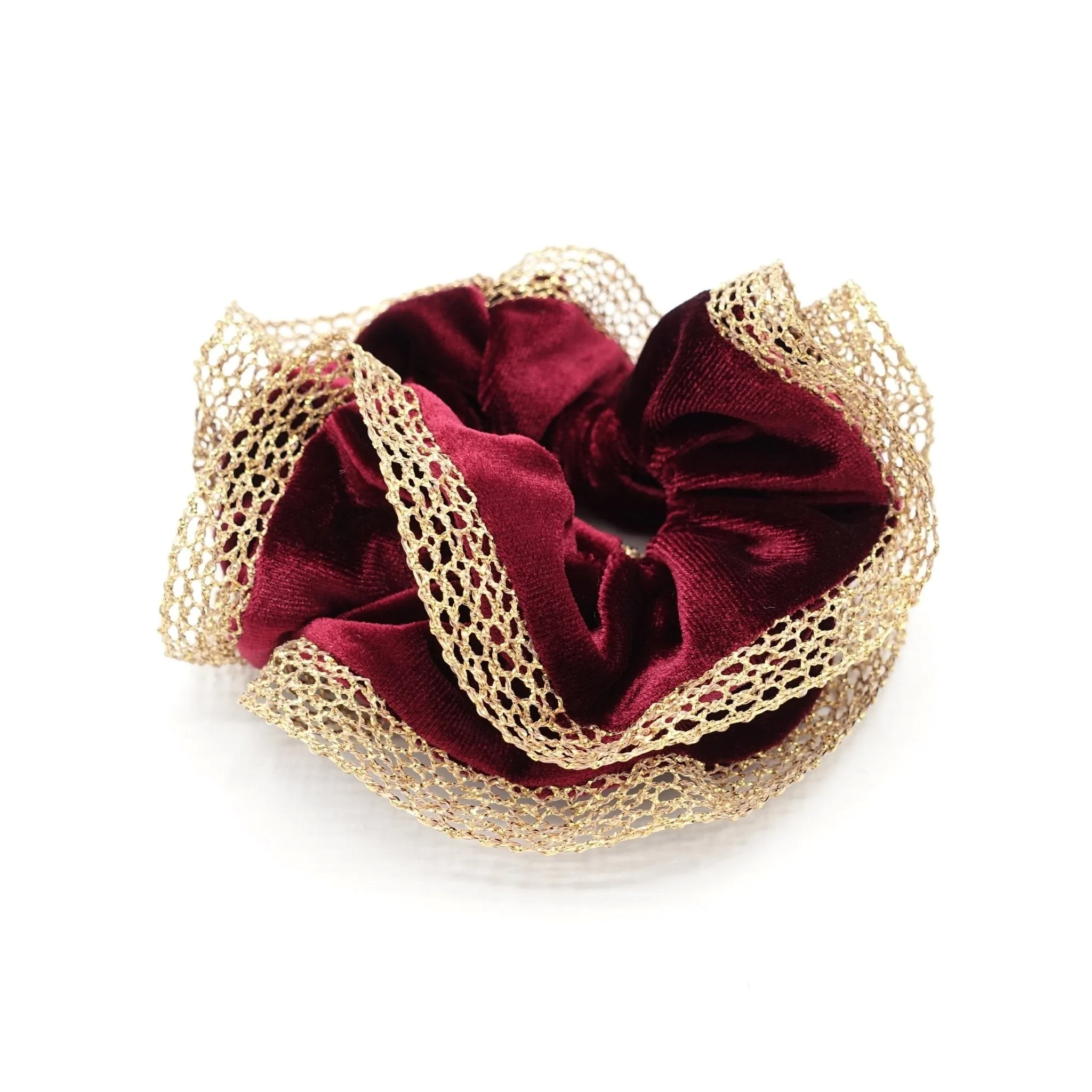 golden mesh trim velvet scrunchies dazzle decorated hair elastic scrunchy women hair accessory