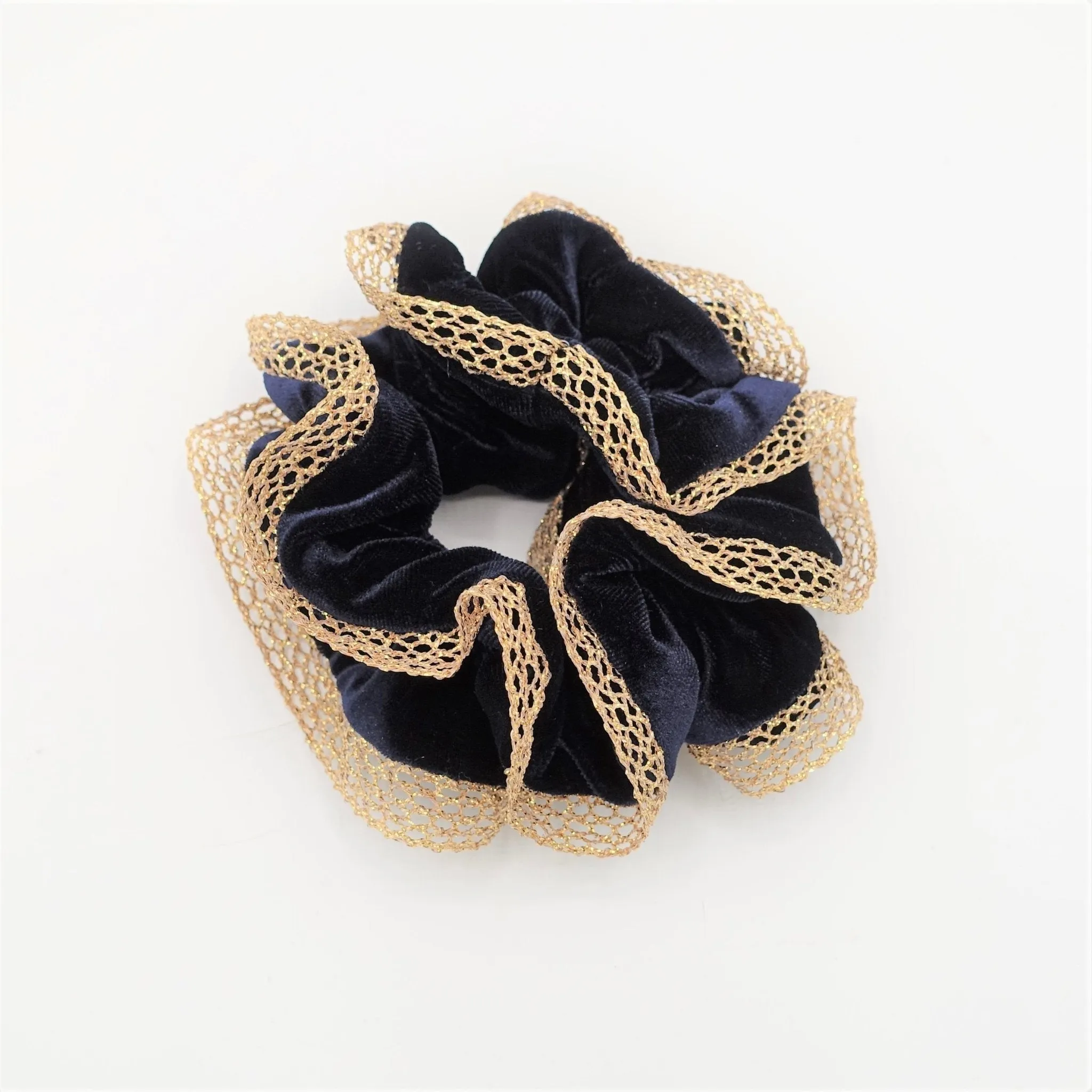 golden mesh trim velvet scrunchies dazzle decorated hair elastic scrunchy women hair accessory