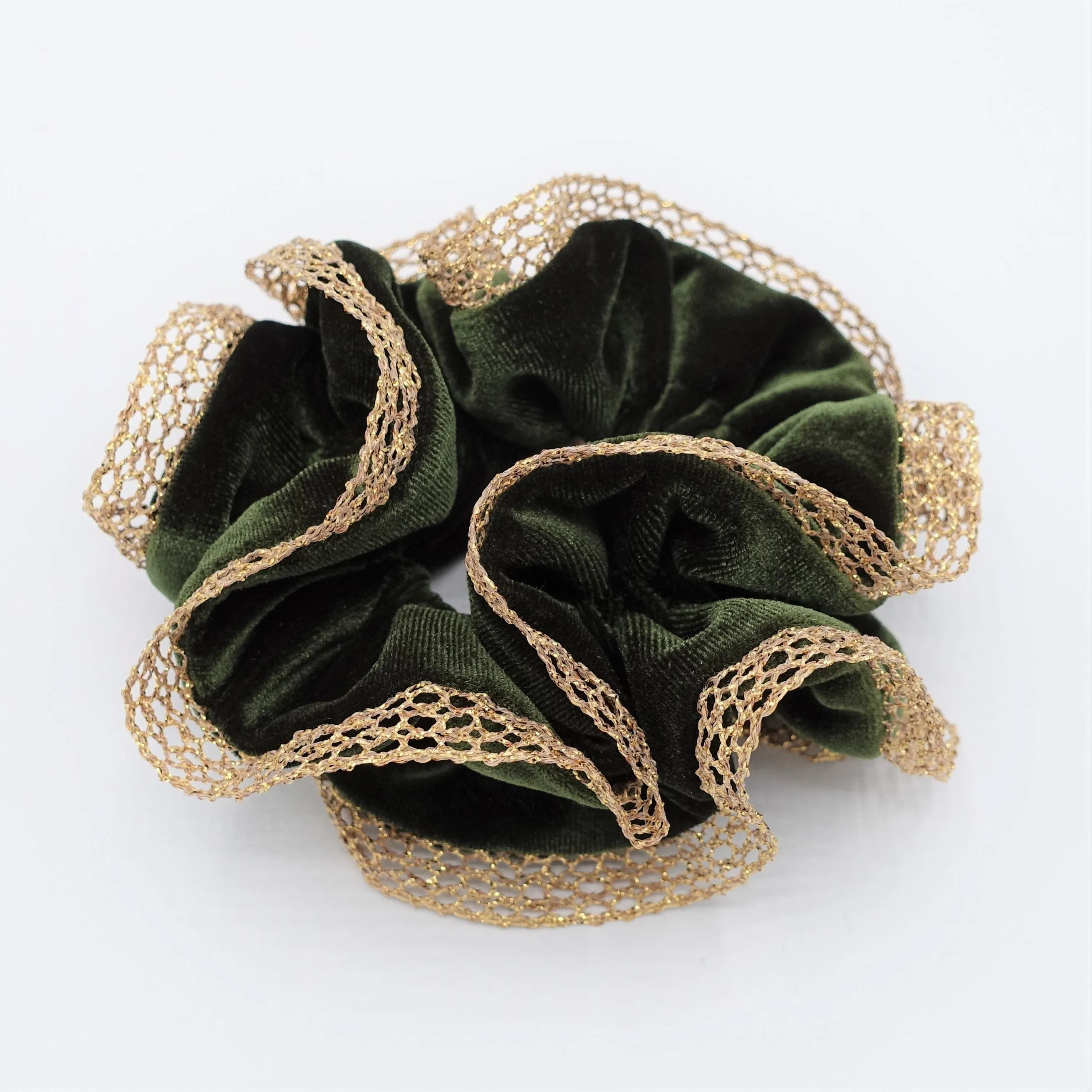 golden mesh trim velvet scrunchies dazzle decorated hair elastic scrunchy women hair accessory