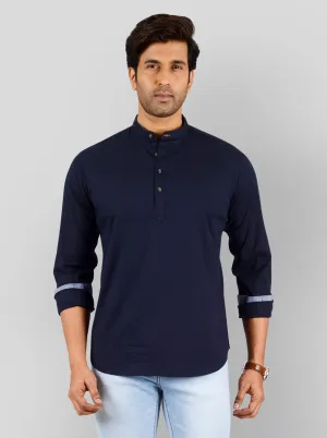 Navy Blue Solid Slim Fit Casual Shirt | Greenfibre