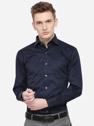 Navy Blue Solid Slim Fit Formal Shirt | JadeBlue