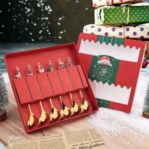 Spoon Golden Pendant Spoon Christmas Gift Peripheral Christmas Hat Gift Six Pack Spoon Tableware Gift Box