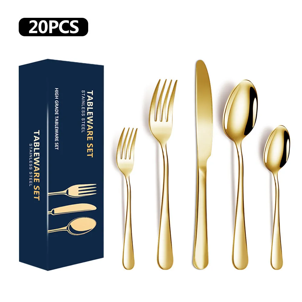 Stainless Steel Tableware Set 5-Piece Western Food Knife, Fork and Spoon 20-Piece Set Gift Set