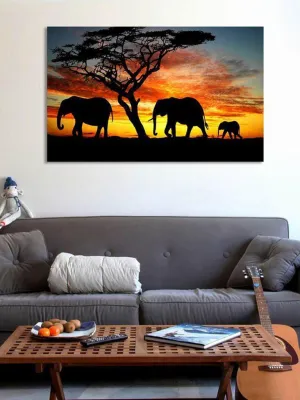 Sunset & Elephant Print Cloth Art