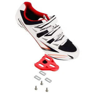 Venzo Bicycle Men's Road Cycling Riding Shoes - 3 Straps - Compatible with Look Delta & for Shimano SPD-SL - Perfect for Road Racing Bikes - White - 10 US Men