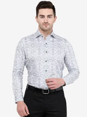 White & Grey Printed Slim Fit Party Wear Shirt | Wyre